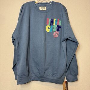 New York Popular Embroidered Sweatshirt Catch Vibes Bubble Letters Blue XL NWT